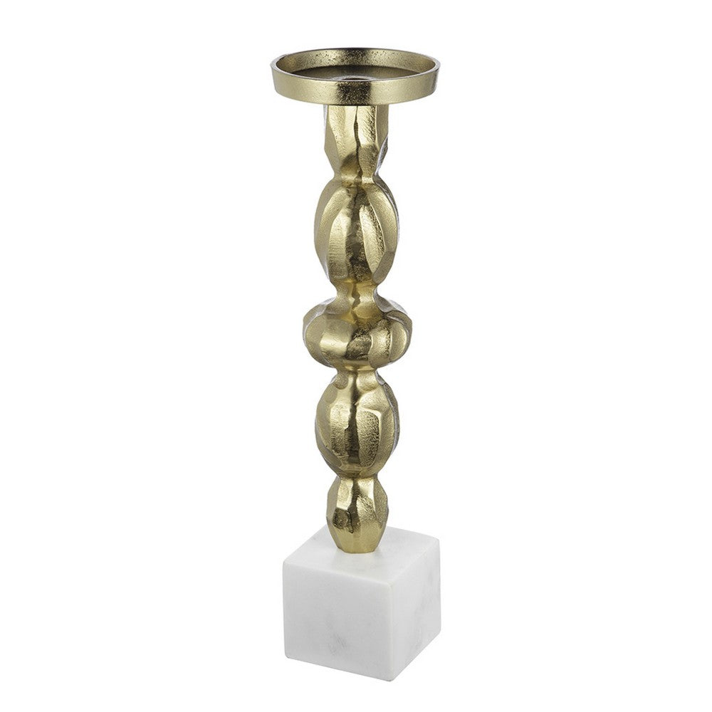 Doz Candle Holder, White Marble Base, 17 Inch Gold Sphere Balls Stem - BM350861