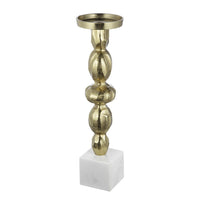 Doz Candle Holder, White Marble Base, 17 Inch Gold Sphere Balls Stem - BM350861
