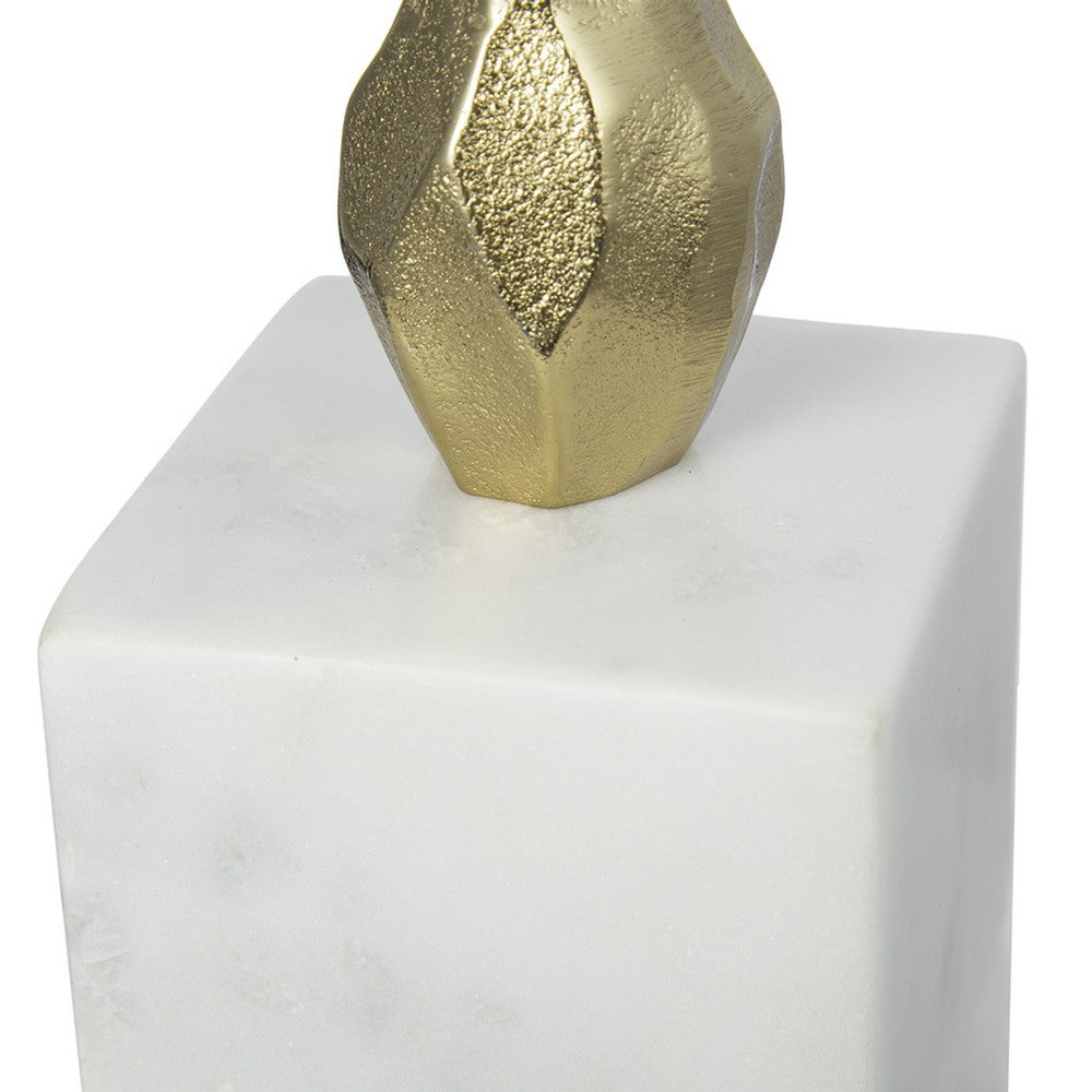 Doz Candle Holder, White Marble Base, 17 Inch Gold Sphere Balls Stem - BM350861