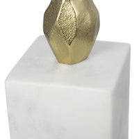 Doz Candle Holder, White Marble Base, 17 Inch Gold Sphere Balls Stem - BM350861