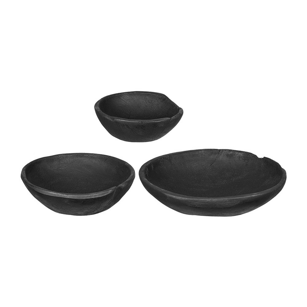 Sina Nesting Decorative Bowls Set of 3, Rustic Black Teak Wood - BM350864