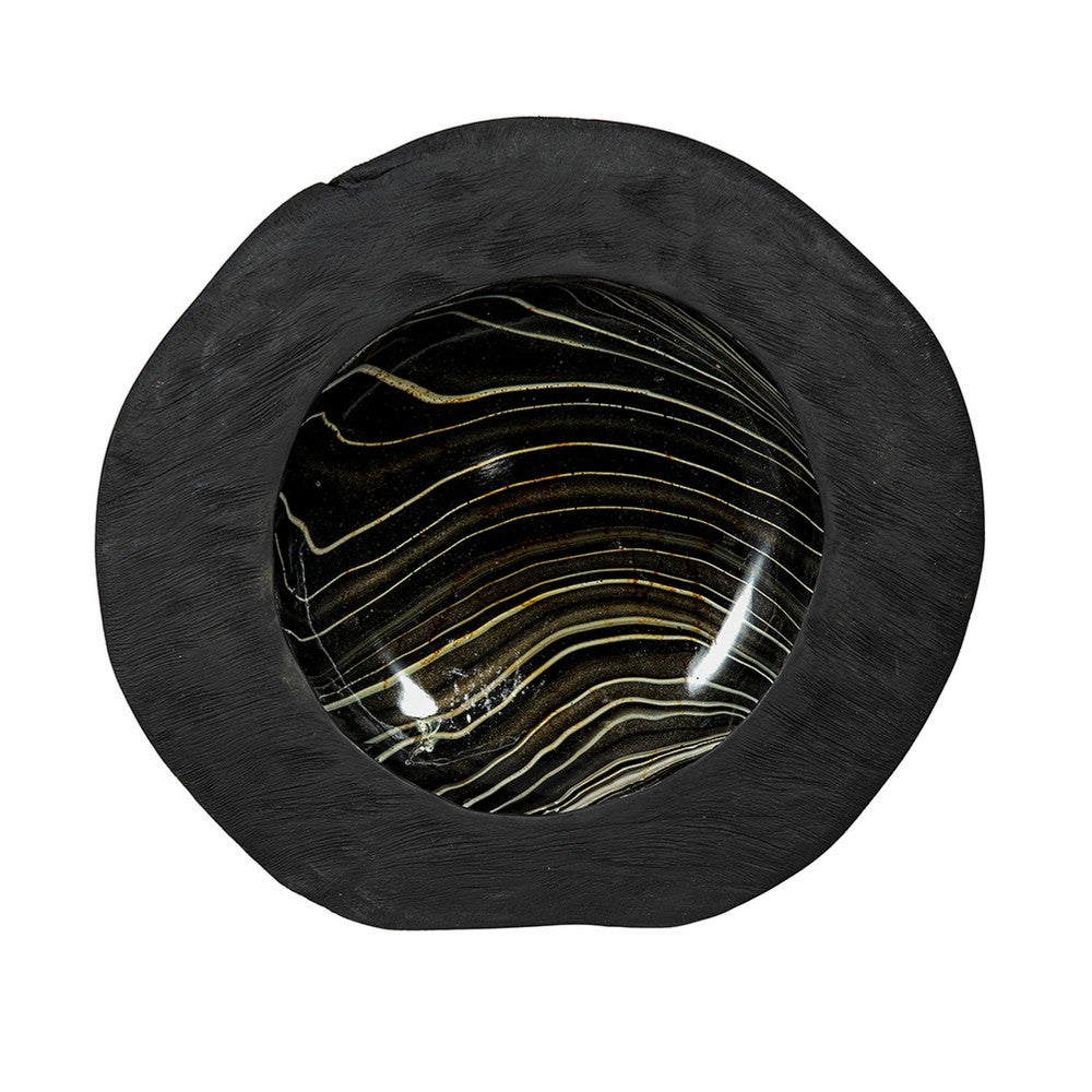 Decorative Organic Accent Bowl, Live Edge, 12 Inch Black Teak Wood - BM350865