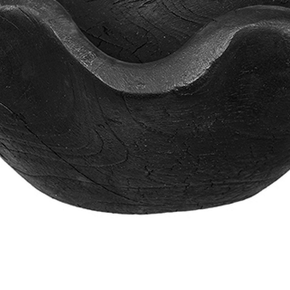 Decorative Bowls Set of 2, Organic Ruffled Edges, Rich Black Teak Wood - BM350866