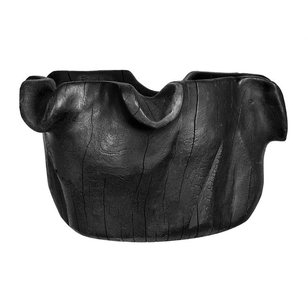 Decorative Bowl, Organic Ruffled Raised Edges, 14 Inch Black Teak Wood - BM350867
