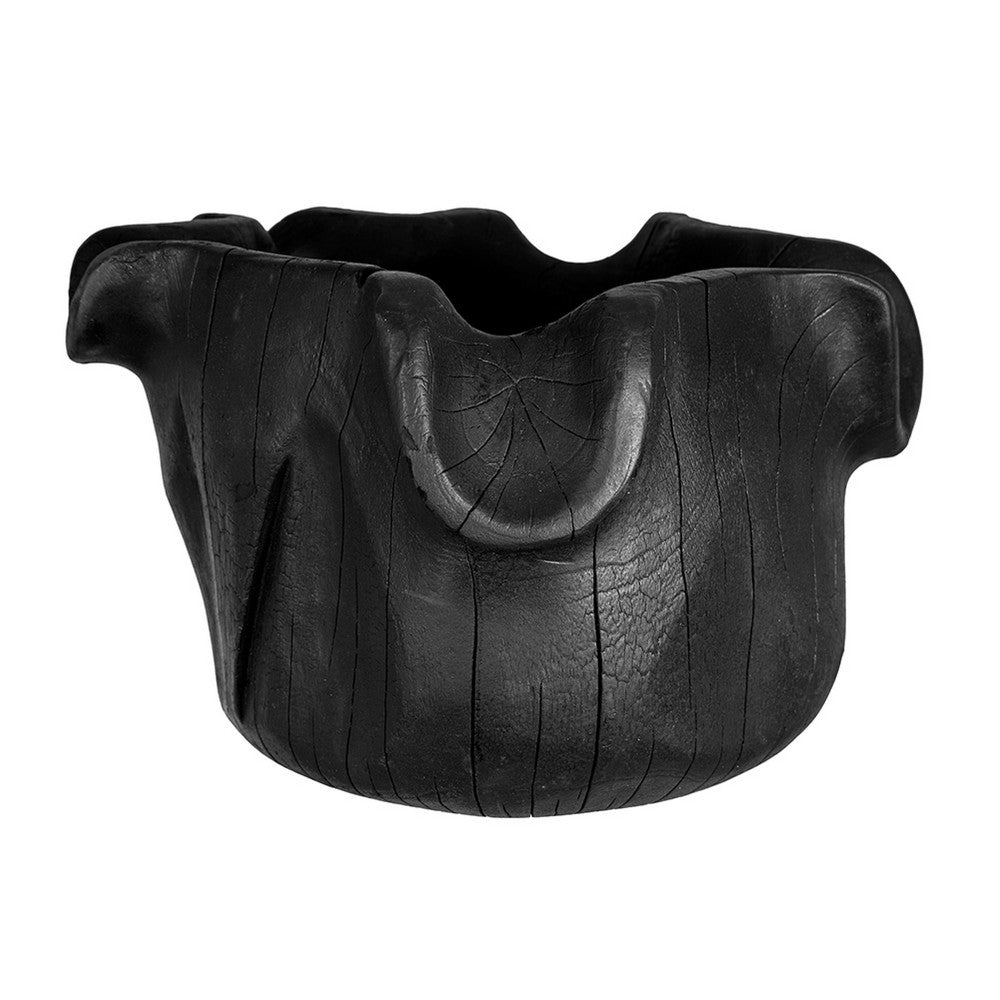 Decorative Bowl, Organic Ruffled Raised Edges, 14 Inch Black Teak Wood - BM350867