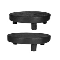 12 Inch Display Stand Set of 2, Footed Tripod Legs, Black Teak Wood - BM350868