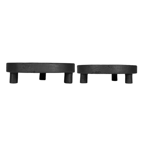 12 Inch Display Stand Set of 2, Footed Tripod Legs, Black Teak Wood - BM350868