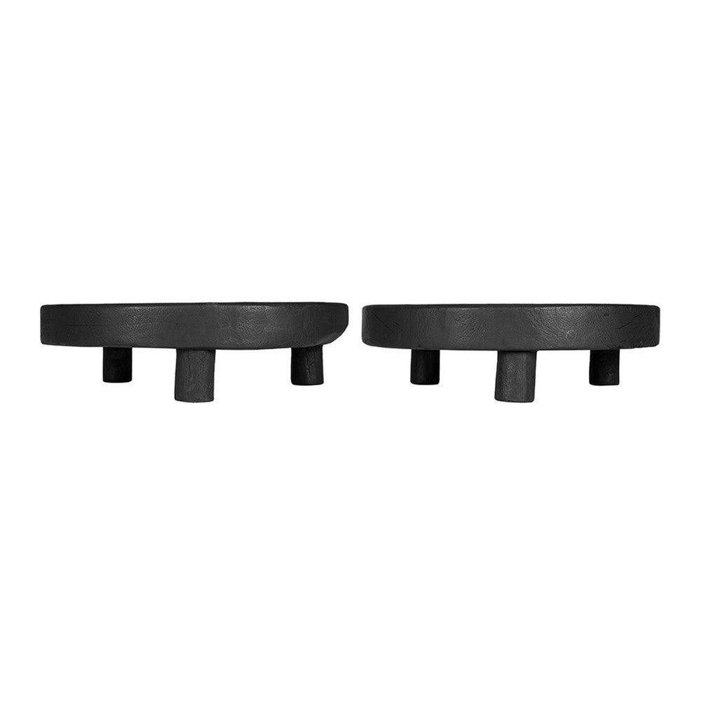 12 Inch Display Stand Set of 2, Footed Tripod Legs, Black Teak Wood - BM350868