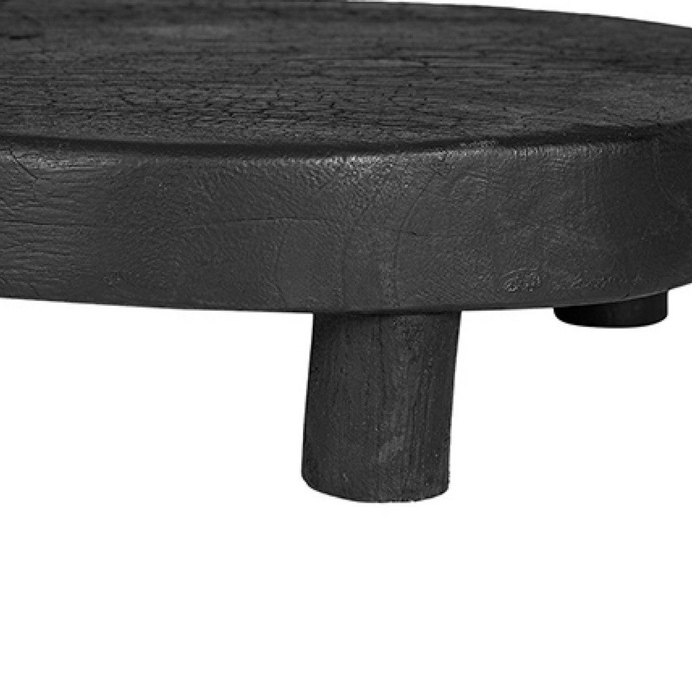 12 Inch Display Stand Set of 2, Footed Tripod Legs, Black Teak Wood - BM350868