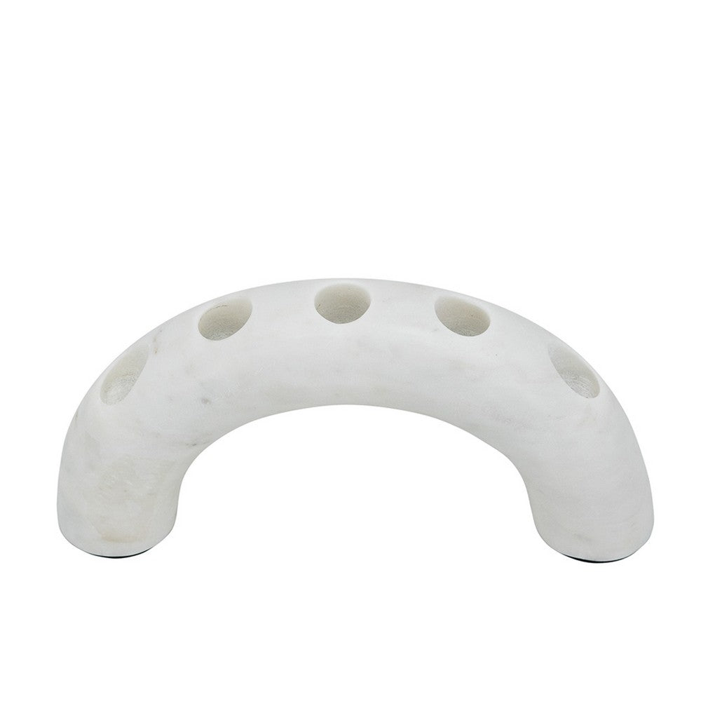 Arched Taper Candle Holder, Modern 10 Inch White Marble, Holds 4 Candles - BM350869