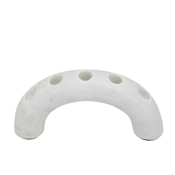 Arched Taper Candle Holder, Modern 10 Inch White Marble, Holds 4 Candles - BM350869