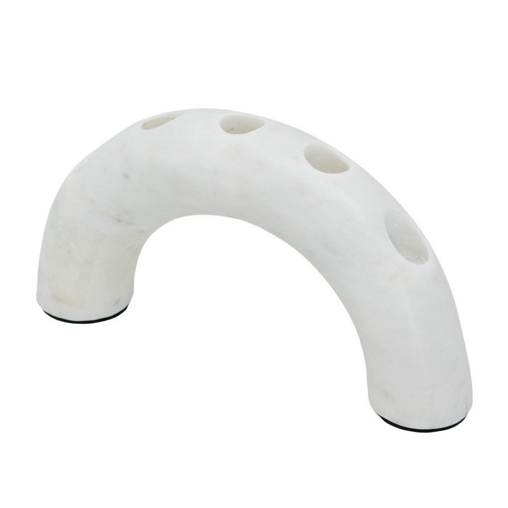 Arched Taper Candle Holder, Modern 10 Inch White Marble, Holds 4 Candles - BM350869