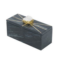 Decorative Storage Box with Gold Crystal Handle, 8 Inch Black Marble - BM350873