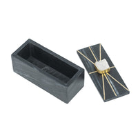 Decorative Storage Box with Gold Crystal Handle, 8 Inch Black Marble - BM350873