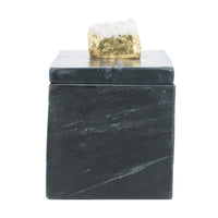 Decorative Storage Box with Gold Crystal Handle, 8 Inch Black Marble - BM350873