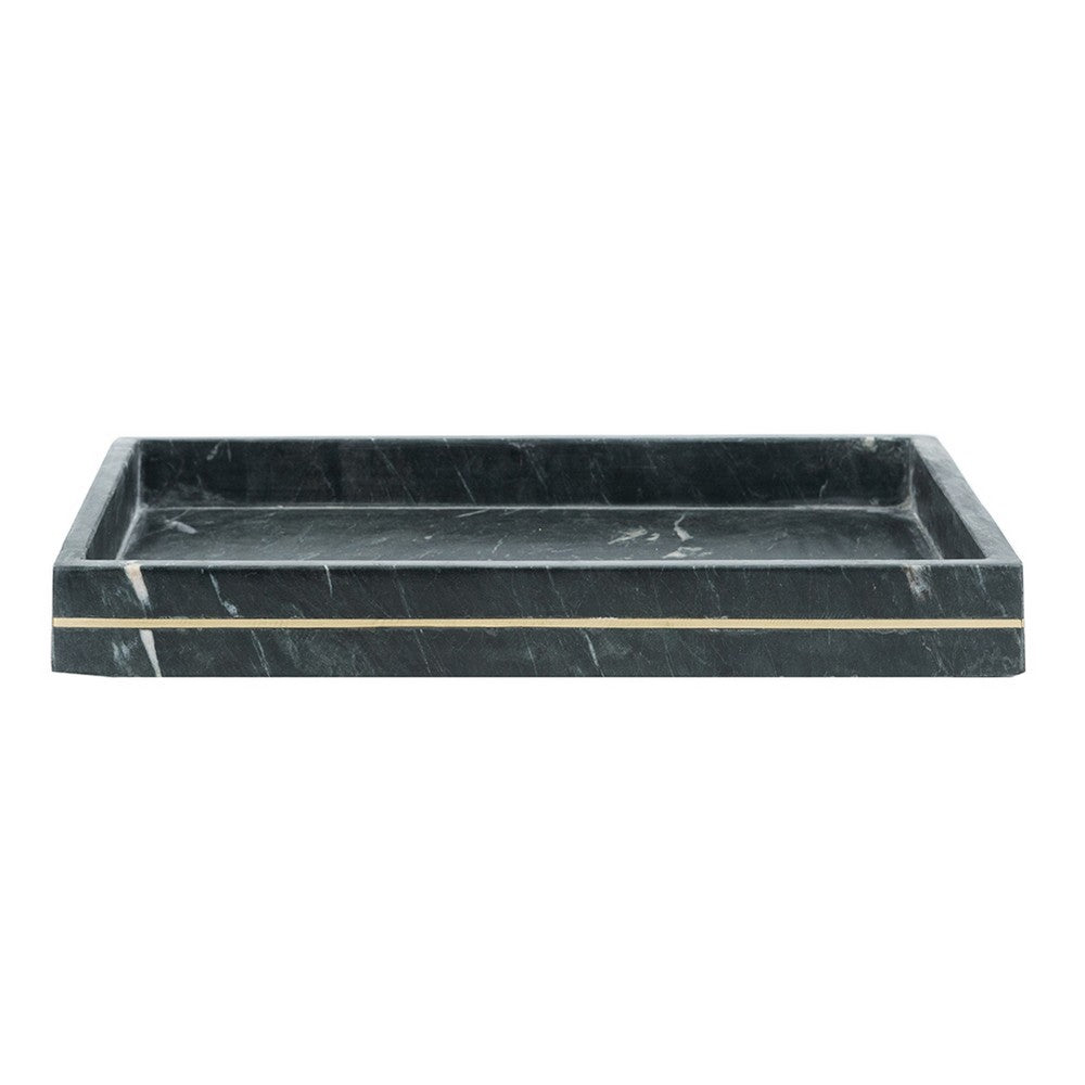 Decorative Tray with Gold Inlay, Raised Edges, 14 Inch Black Marble - BM350874