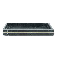 Decorative Tray with Gold Inlay, Raised Edges, 14 Inch Black Marble - BM350874