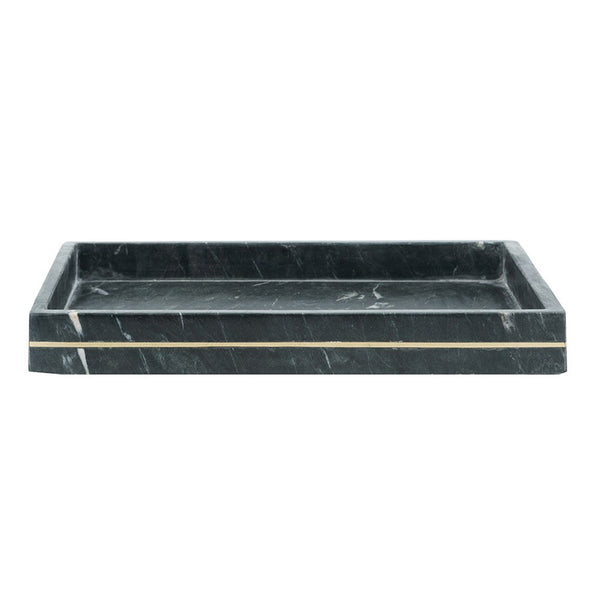 Decorative Tray with Gold Inlay, Raised Edges, 14 Inch Black Marble - BM350874