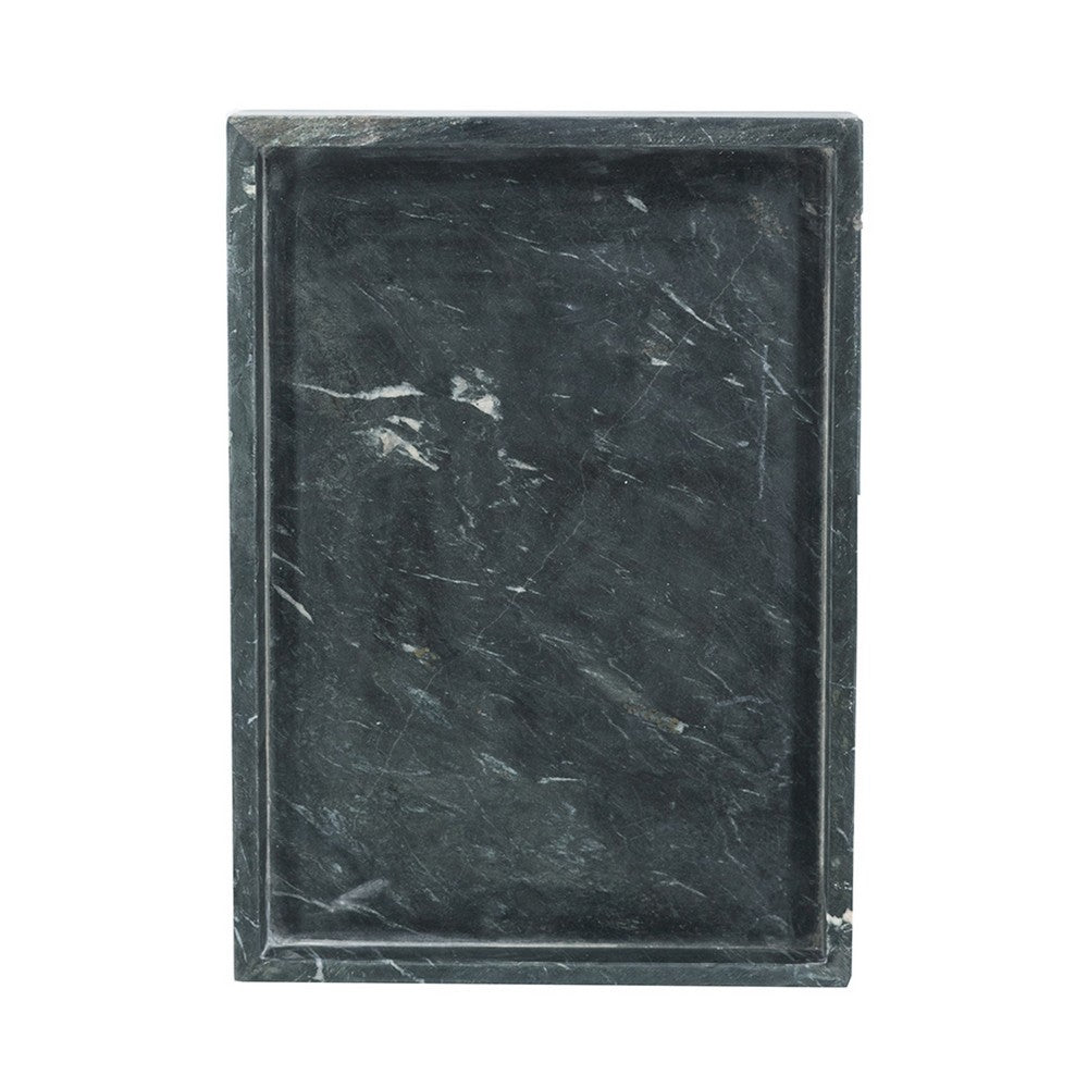 Decorative Tray with Gold Inlay, Raised Edges, 14 Inch Black Marble - BM350874