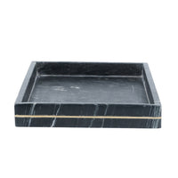 Decorative Tray with Gold Inlay, Raised Edges, 14 Inch Black Marble - BM350874