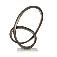 Twined Abstract Ring Sculpture, White Marble Base, 16 Inch Dark Gold - BM350875