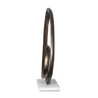 Twined Abstract Ring Sculpture, White Marble Base, 16 Inch Dark Gold - BM350875