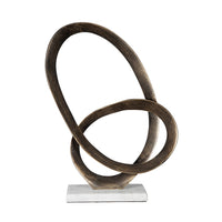 Twined Abstract Ring Sculpture, White Marble Base, 16 Inch Dark Gold - BM350875