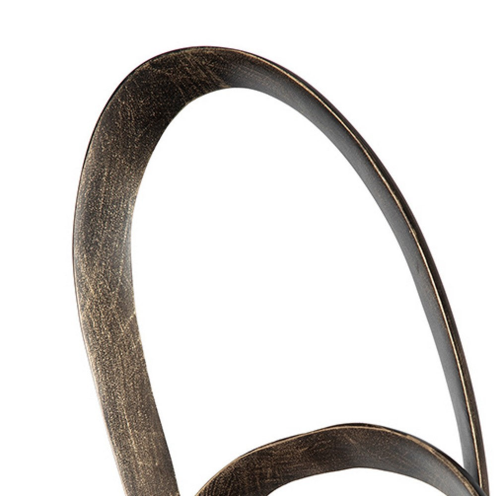 Twined Abstract Ring Sculpture, White Marble Base, 16 Inch Dark Gold - BM350875