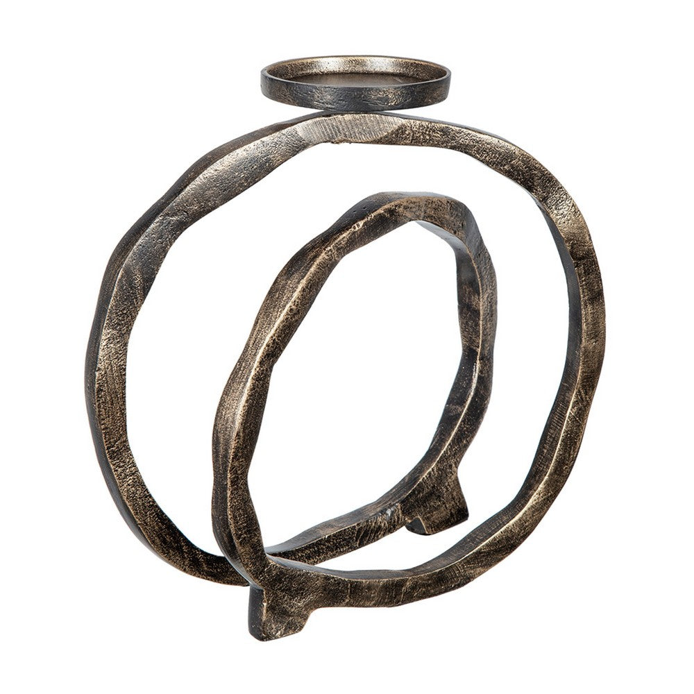 Decorative Twisted Loop Candle Holder, 11 Inch Antique Gold Aluminum - BM350876