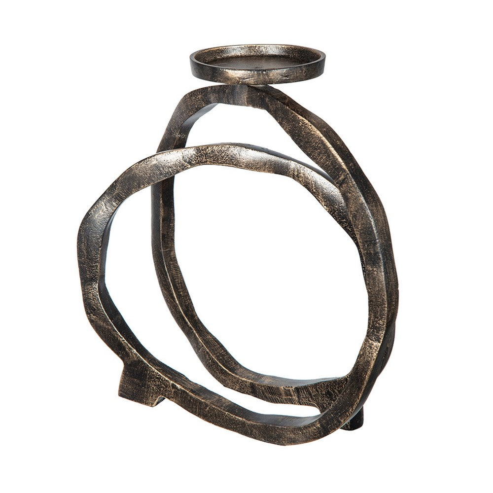 Decorative Twisted Loop Candle Holder, 11 Inch Antique Gold Aluminum - BM350876