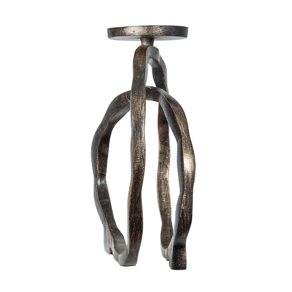 Decorative Twisted Loop Candle Holder, 11 Inch Antique Gold Aluminum - BM350876
