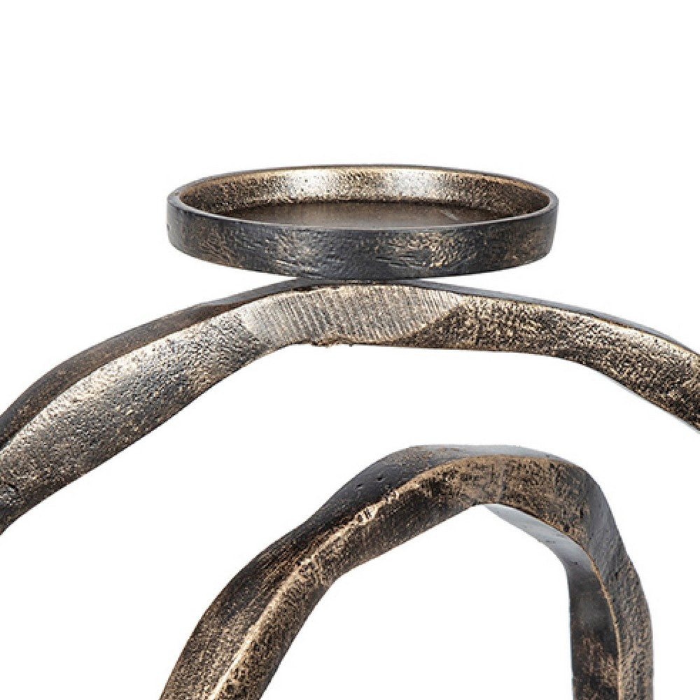 Decorative Twisted Loop Candle Holder, 11 Inch Antique Gold Aluminum - BM350876