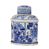 Decorative Lidded Jars Set of 2, Classic White Blue Chinoiserie Art - BM350878
