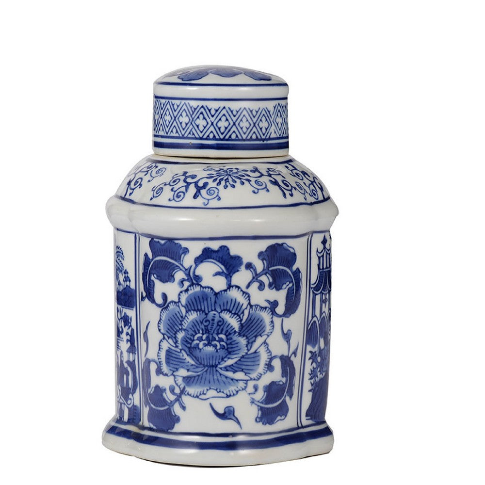 Decorative Lidded Jars Set of 2, Classic White Blue Chinoiserie Art - BM350878
