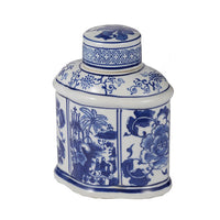 Decorative Lidded Jars Set of 2, Classic White Blue Chinoiserie Art - BM350878