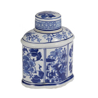 Decorative Lidded Jars Set of 2, Classic White Blue Chinoiserie Art - BM350878