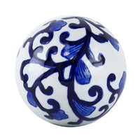 3pc Decorative Orbs Balls Set, Glossy Blue White Porcelain, Floral Motifs - BM350880