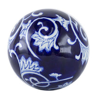 3pc Decorative Orbs Balls Set, Glossy Blue White Porcelain, Floral Motifs - BM350880