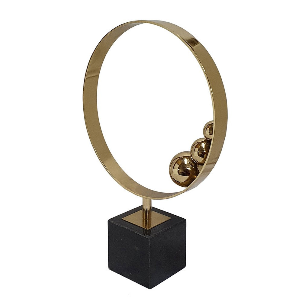 Mavy Large Tabletop Decor, Ring Statuary, Black Marble, Gold Steel 15 Inch - BM350881