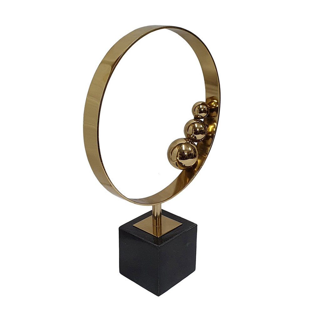 Mavy Large Tabletop Decor, Ring Statuary, Black Marble, Gold Steel 15 Inch - BM350881