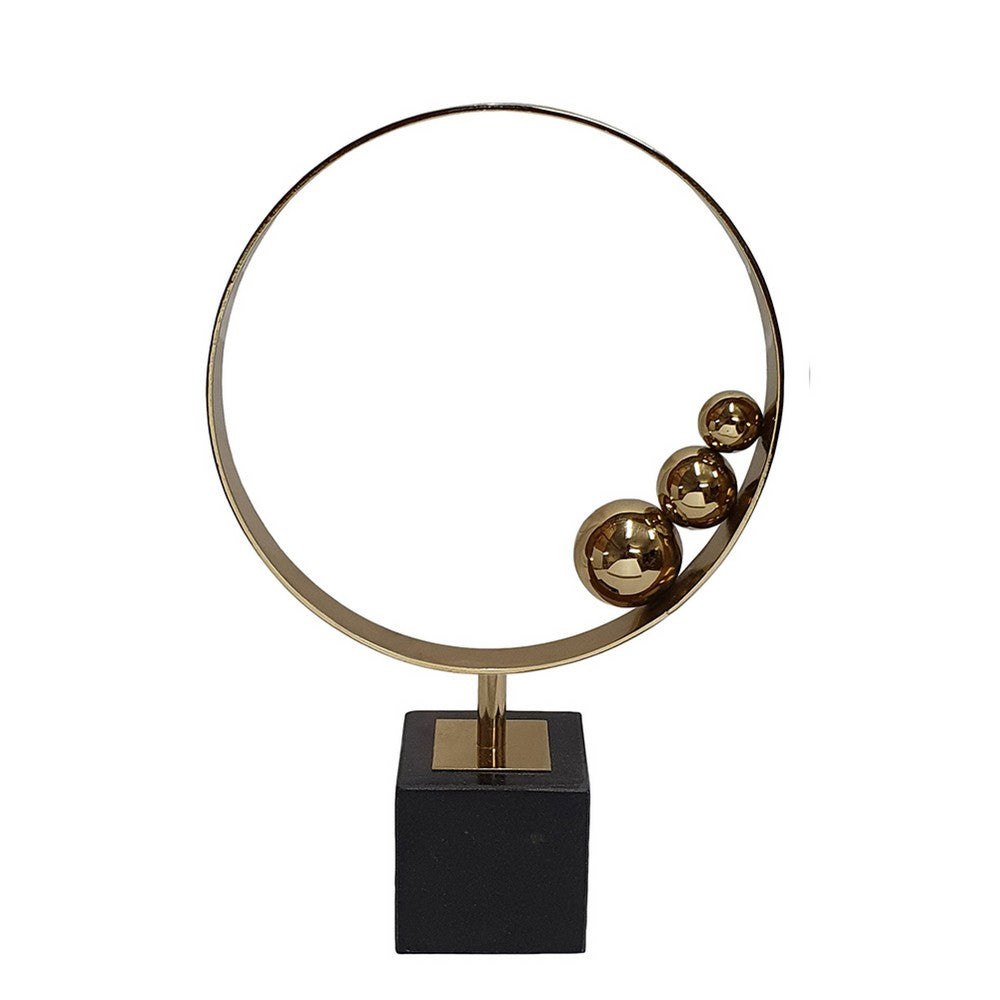 Mavy Large Tabletop Decor, Ring Statuary, Black Marble, Gold Steel 15 Inch - BM350881