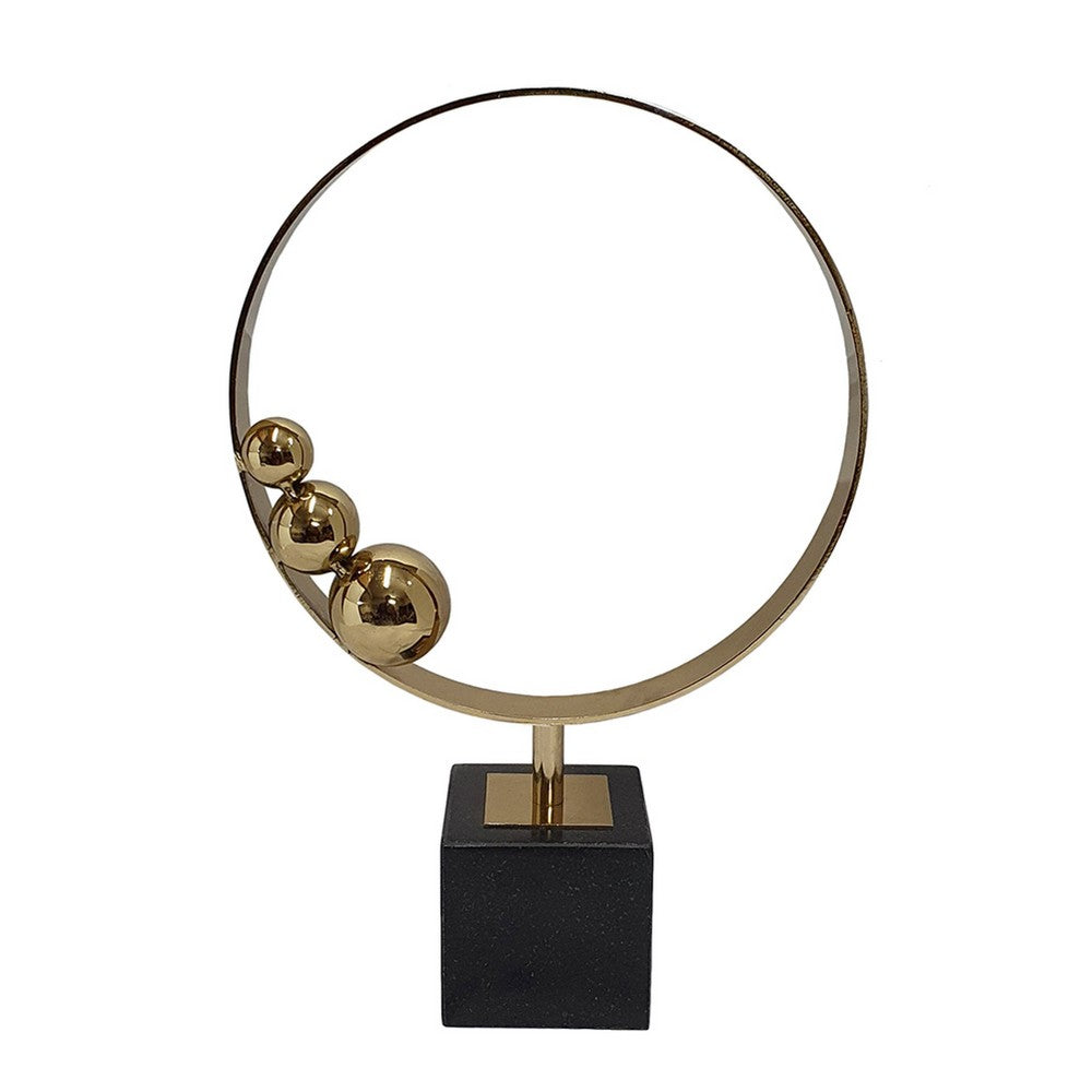 Mavy Large Tabletop Decor, Ring Statuary, Black Marble, Gold Steel 15 Inch - BM350881
