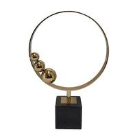 Mavy Large Tabletop Decor, Ring Statuary, Black Marble, Gold Steel 15 Inch - BM350881