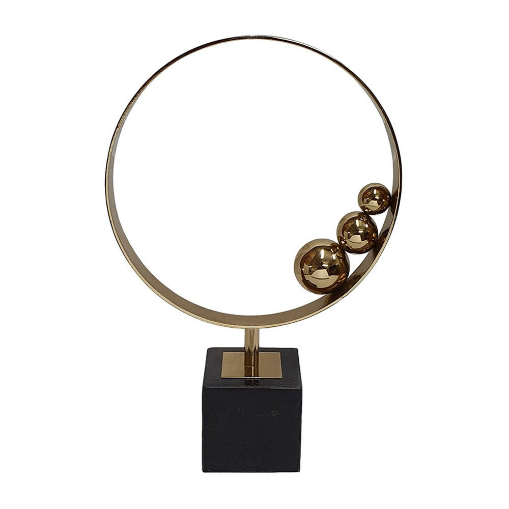 Mavy Small Tabletop Decor, Ring Statuary Black Marble, Gold Steel 14 Inch - BM350882