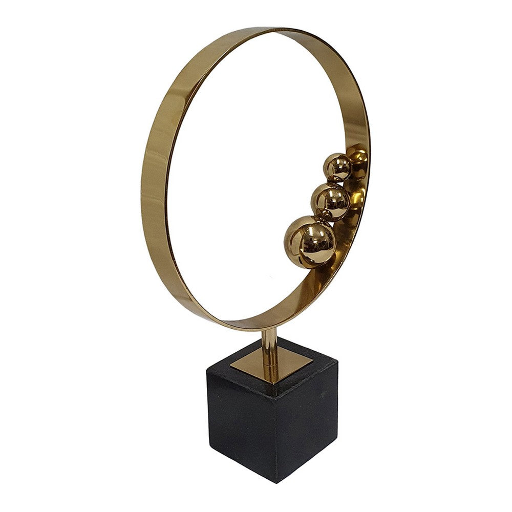 Mavy Small Tabletop Decor, Ring Statuary Black Marble, Gold Steel 14 Inch - BM350882