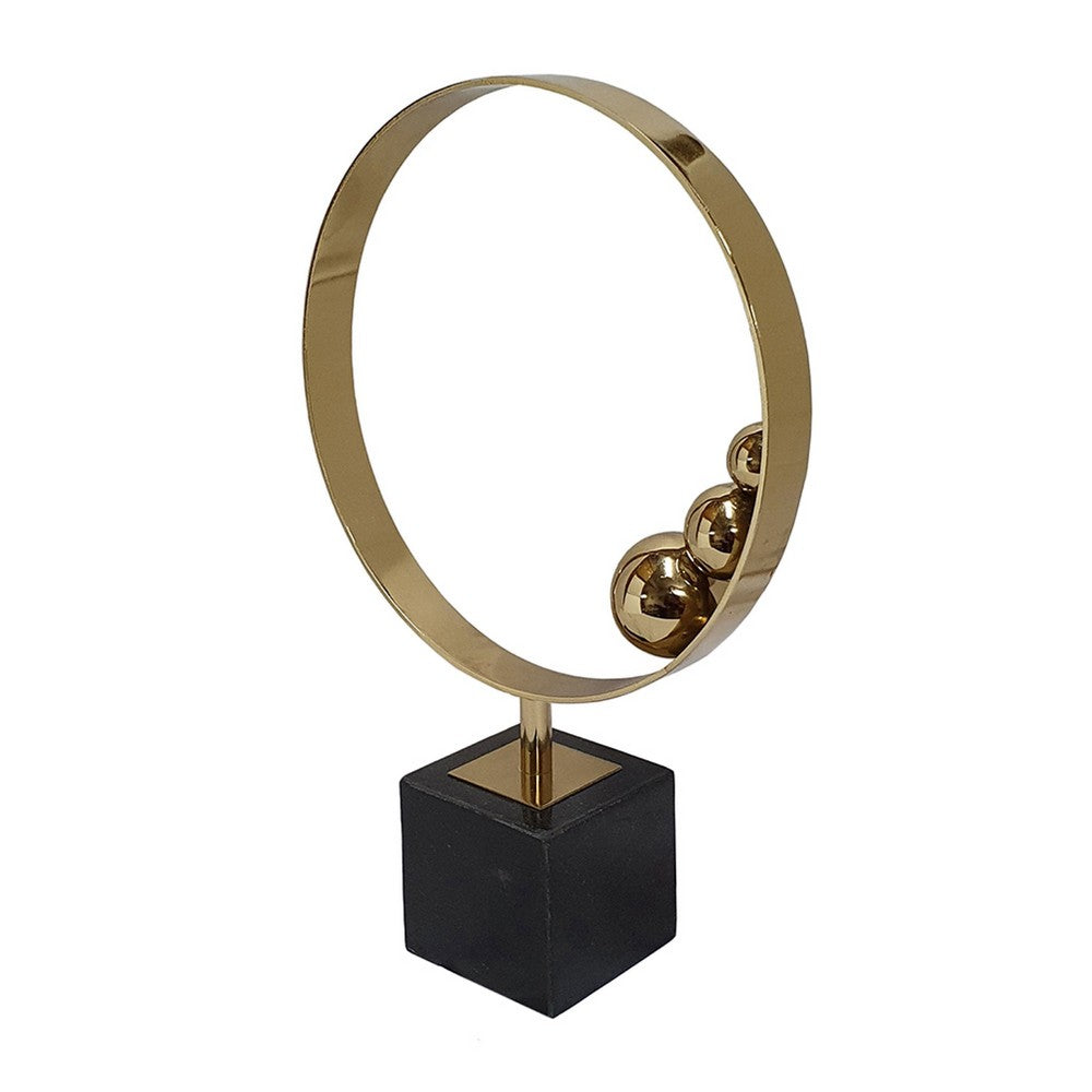 Mavy Small Tabletop Decor, Ring Statuary Black Marble, Gold Steel 14 Inch - BM350882