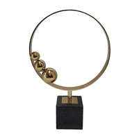 Mavy Small Tabletop Decor, Ring Statuary Black Marble, Gold Steel 14 Inch - BM350882