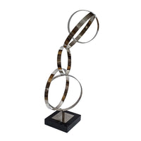 Haren Large Sculpture, Silver Steel Intertwined Rings, Black Marble 23 Inch - BM350883