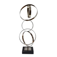 Haren Large Sculpture, Silver Steel Intertwined Rings, Black Marble 23 Inch - BM350883