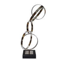 Haren Large Sculpture, Silver Steel Intertwined Rings, Black Marble 23 Inch - BM350883